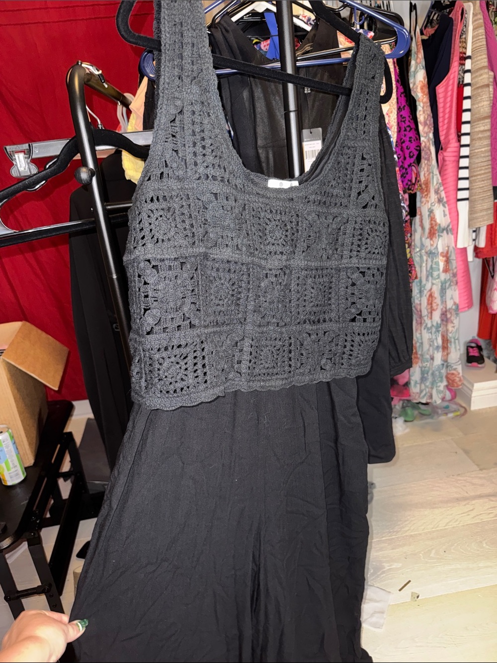Three Dots Black Crochet Bodice Jumpsuit